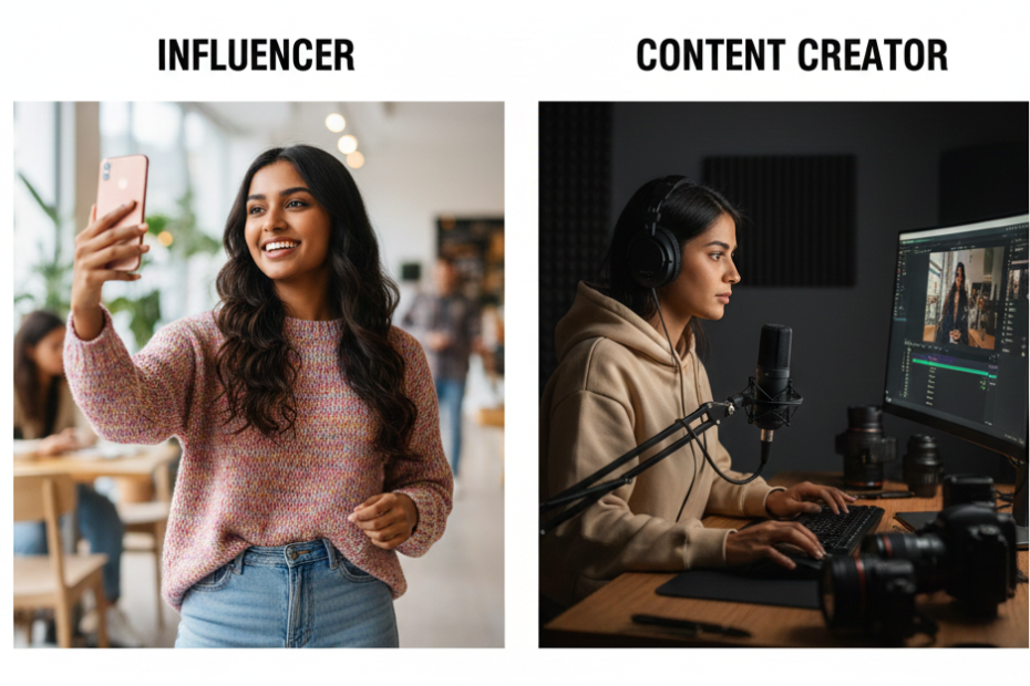 Comparison between an influencer building audience trust and a content creator producing branded content